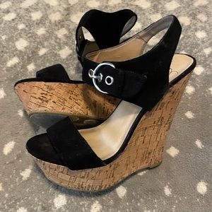 Black wedge sandals size 5 with 5in heel